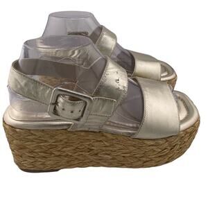 Marc Fisher Gold Strap Rattan Platform Sandal Size 8M
